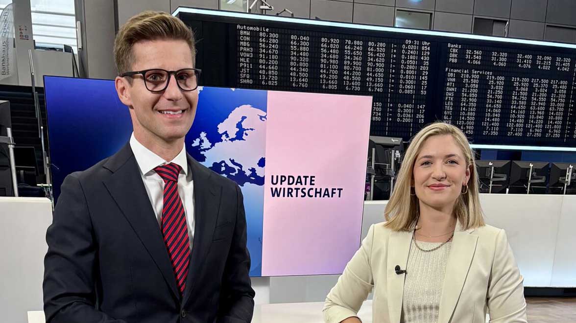 Daniel Sailer im Interview mit ARD Tagesschau 24 an der Deutschen Börse